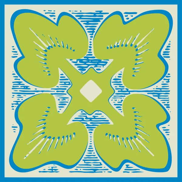 Eenvoudige Bloemen Ornament Rozet Een Vierkant Decoratief Mediterraan Motief Bloemenmozaïek — Stockvector