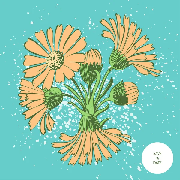 Mazzo Fiori Disposti Modo Attraente Disegnato Giallo Crisantemo Fiori Artistico — Vettoriale Stock