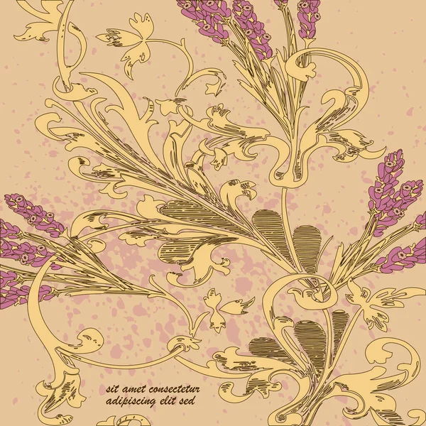 Цветы Лаванды Ручной Работы Бежевом Абстрактный Цветочный Узор Дизайн Обложки — стоковый вектор