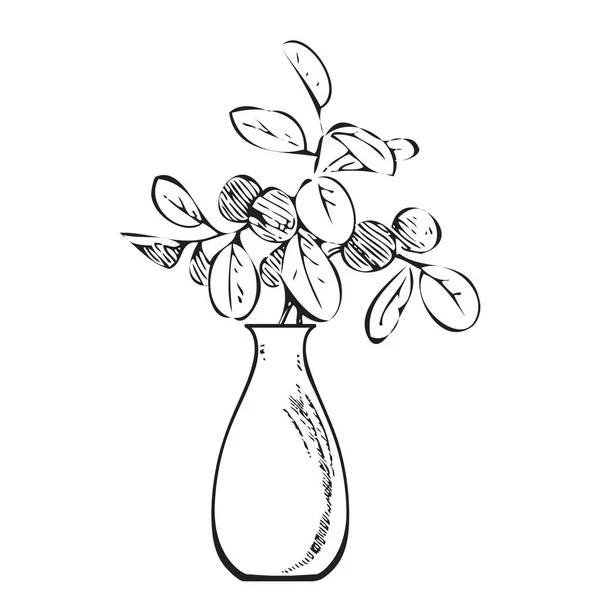 Hand Drawn Bouquet Branches Leaves Vase Meadow Plant Engraving Sketch — стоковый вектор