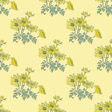 Bright blossom drawing botanical dandelion pattern, floral wallpaper. Cute flowers seamless background. Vector illustration graphic design for fashion, print, banner.Trendy yellow pastel colors
