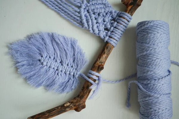 Cute Macrame Feather Light Background — Stock Photo, Image