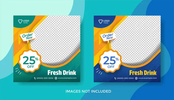 Drink Menu Banner Template Social Media Post Template Fresh Drink — Vettoriale Stock