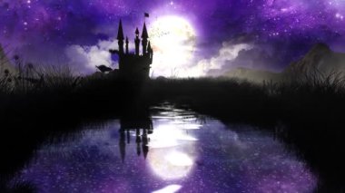 castle ile gölet üzerinde gece magic - loop.