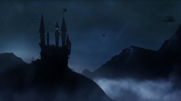 Strašidelný hrad v bouři s netopýry Hd smyčka