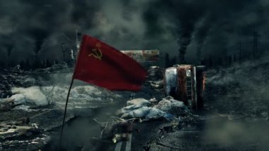 Kıyamet sahnesi - post Sovyet bayrağı