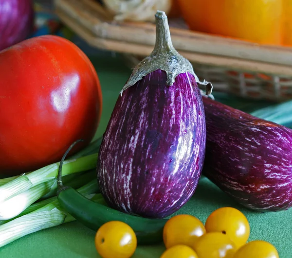 Eggplant with colorful vegetables — Stock Photo, Image