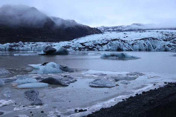 冰岛冬季的Solheimajokull冰川 — 图库照片