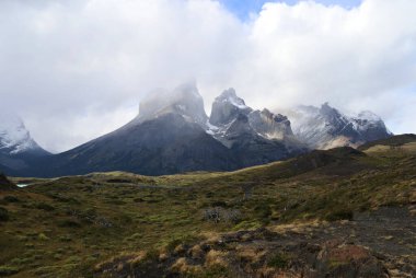 Patagonian landscape with Cuernos del Paine in the background, Chile