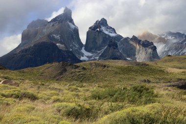 Patagonian landscape with Cuernos del Paine in the background, Chile