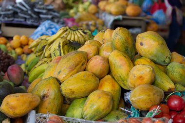 Silvia, Kolombiya 'daki pazarda renkli meyveler