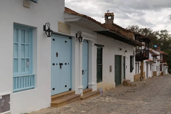 哥伦比亚Villa De Leyva漂亮村庄的殖民建筑 — 图库照片