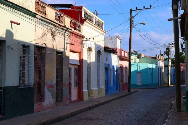 Street with its colorful houses in the city of Camaguey, Cuba