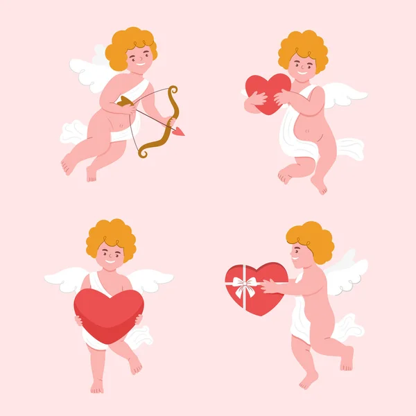 Colección Personajes Cupido Plano Dibujado Mano — Vector de stock