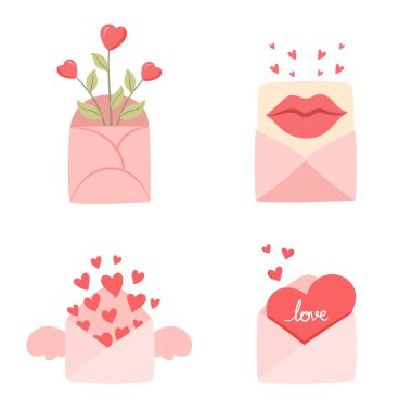 Zarf koleksiyonunda elle çizilmiş düz aşk mektubu