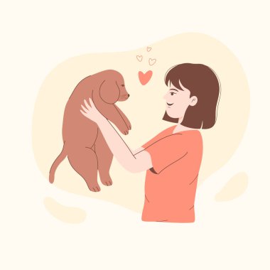 Köpekli genç kadın, karakter vektörü çizimi