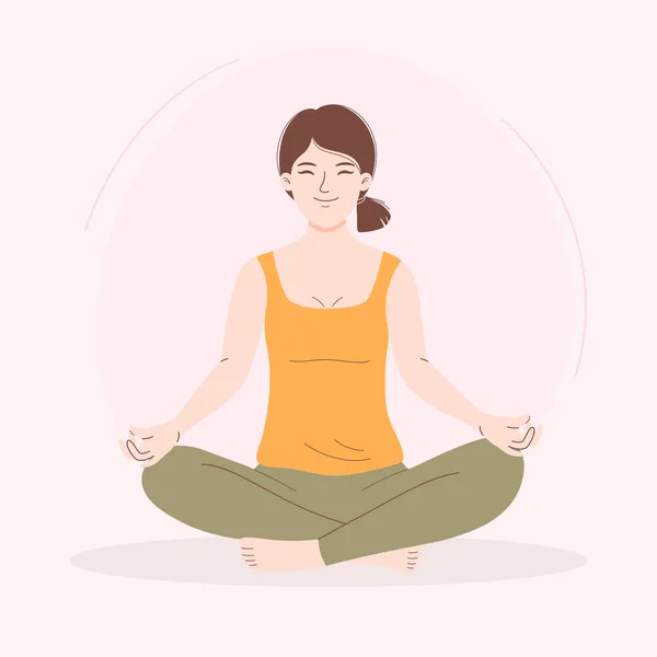 Genç kadın meditasyon yapıyor, çizgi film karakteri çizimi
