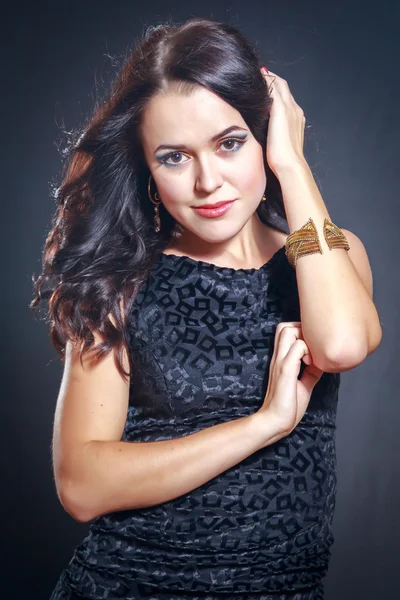 Beautiful girl in black dress — Stock Photo, Image