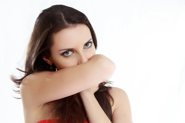 Portrait of a young girl on a white background — Stock Photo, Image