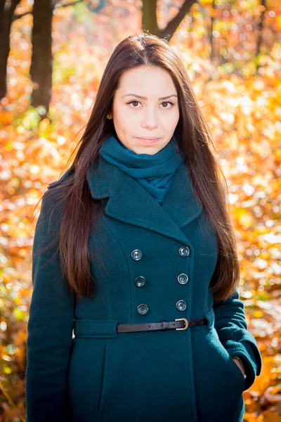 Menina bonita no parque de outono — Fotografia de Stock