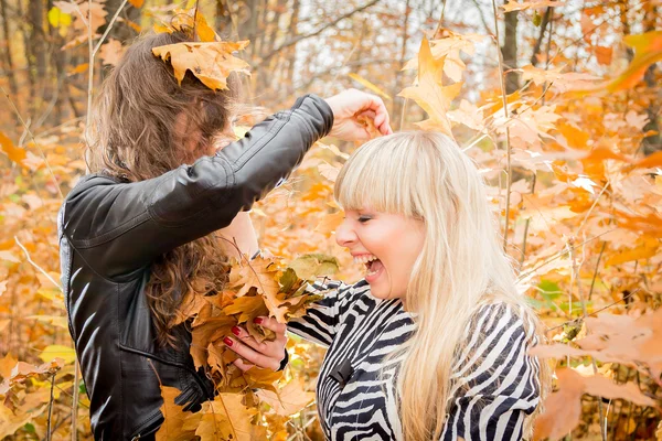 Chicas jóvenes en el parque de otoño — Foto de Stock