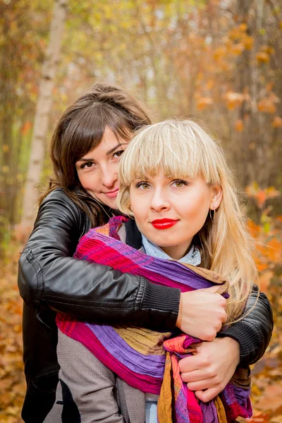 Chicas jóvenes en el parque de otoño — Foto de Stock
