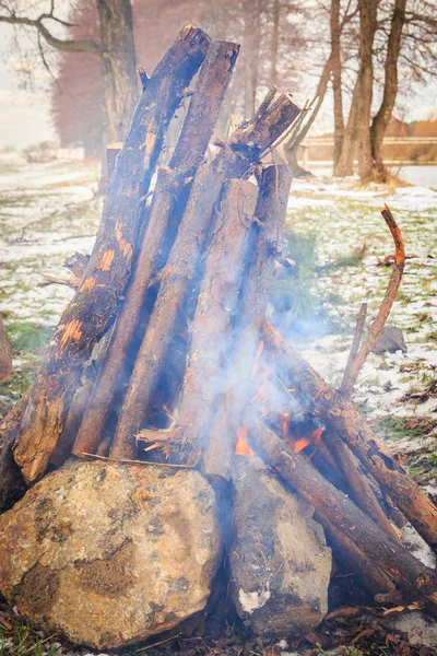 Burning fire wood — Stock Photo, Image