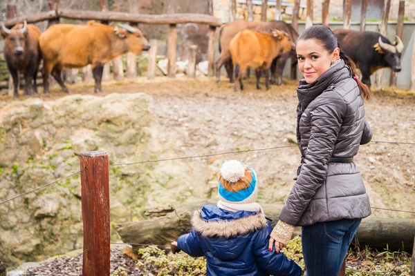 Moeder en haar kind in de dierentuin — Stockfoto