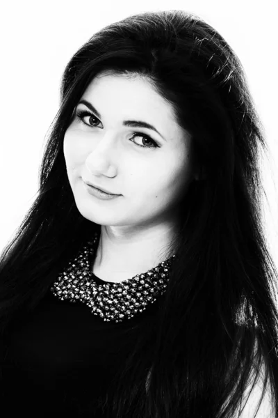 Black and white studio portrait of pretty young woman — Stock Photo, Image