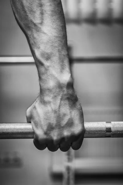 Hand holding barbell — Stock Photo, Image