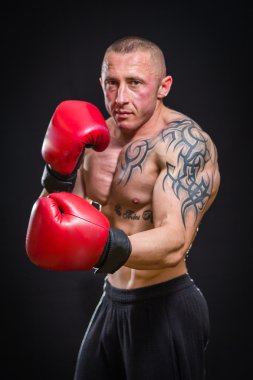 adam dövme boks eldivenleri ile poz