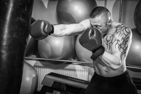 Man with tattoo boxing — Stock Photo, Image