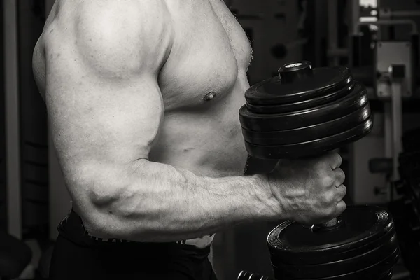 Man doing workout with heavy dumbbell Stock Photo