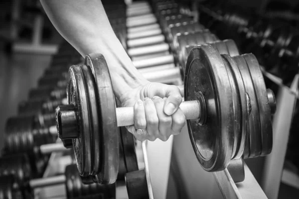 Woman holding dumbbell — Stock Photo, Image