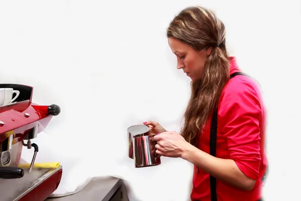 Woman making coffee — Stock Photo, Image