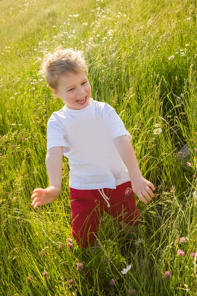 Niño jugando en el campo — Foto de Stock