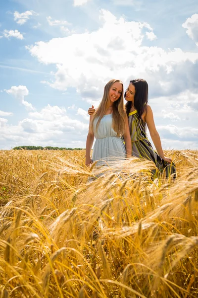 Mädchen stehen in einem Weizenfeld. — Stockfoto