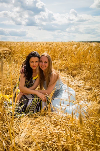 Girls  in a wheat field — Stock Photo, Image