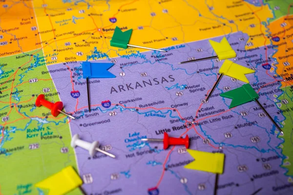 Arkansas Usa Térképen Háttérben Közelről — Stock Fotó