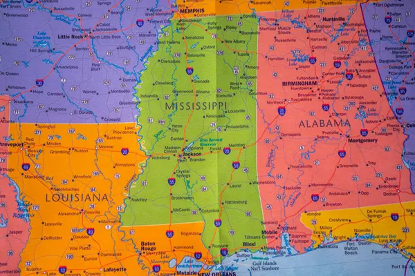Mississippi Mapě Usa Pozadí Zblízka — Stock fotografie