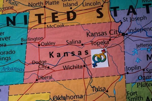 Kansas Con Fondo Bandera Lgbt — Foto de Stock