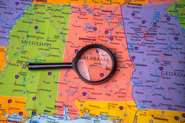 Alabama State on map travel background
