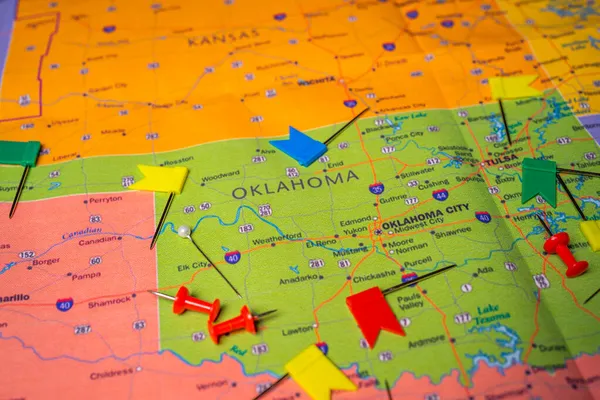 Oklahoma Stav Mapě Cestovní Pozadí — Stock fotografie