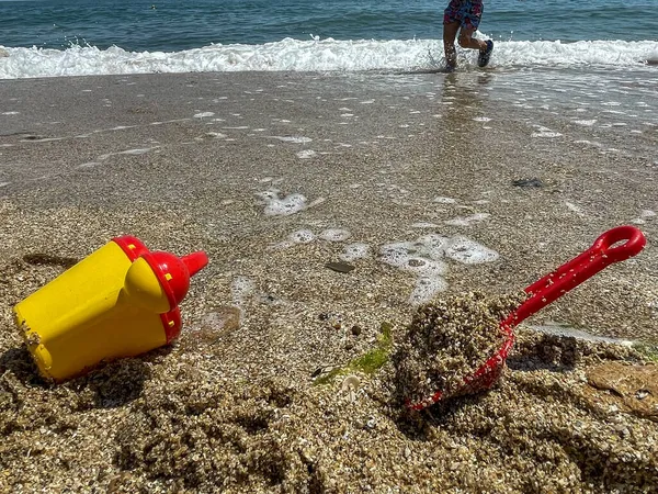 Giocattoli Bambini Nella Sabbia Vacanza Mare — Foto Stock