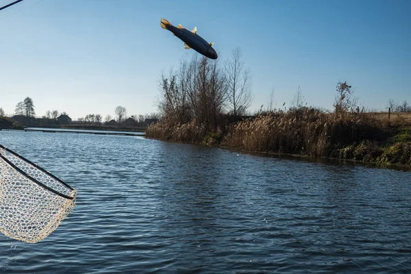 Pesca Pesca Alla Trota Sul Lago — Foto Stock