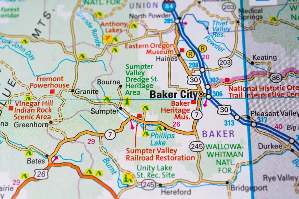 Baker City Sur Carte Des Usa — Photo