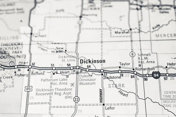 Dickinson Στο Χάρτη Των Ηπα — Φωτογραφία Αρχείου