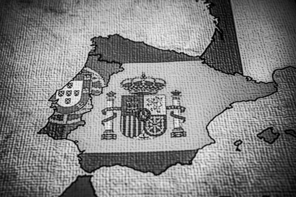 Spanien Mit Fahne Auf Dem Hintergrund Der Erope Karte — Stockfoto
