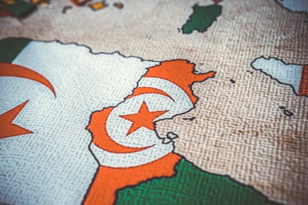Cezayir Dünya Haritası Arkaplan Bayrağı — Stok fotoğraf