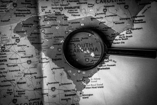 South Carolina State Map Podróżujących Tle — Zdjęcie stockowe